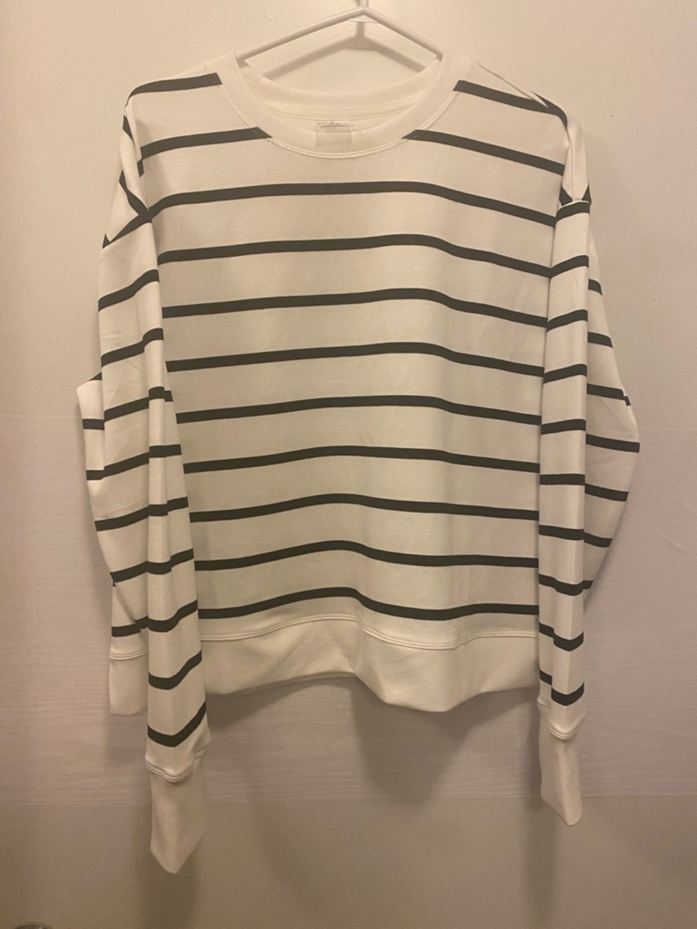 Danskin White Crewneck Sweater with Black StripesBasic striped crew neck